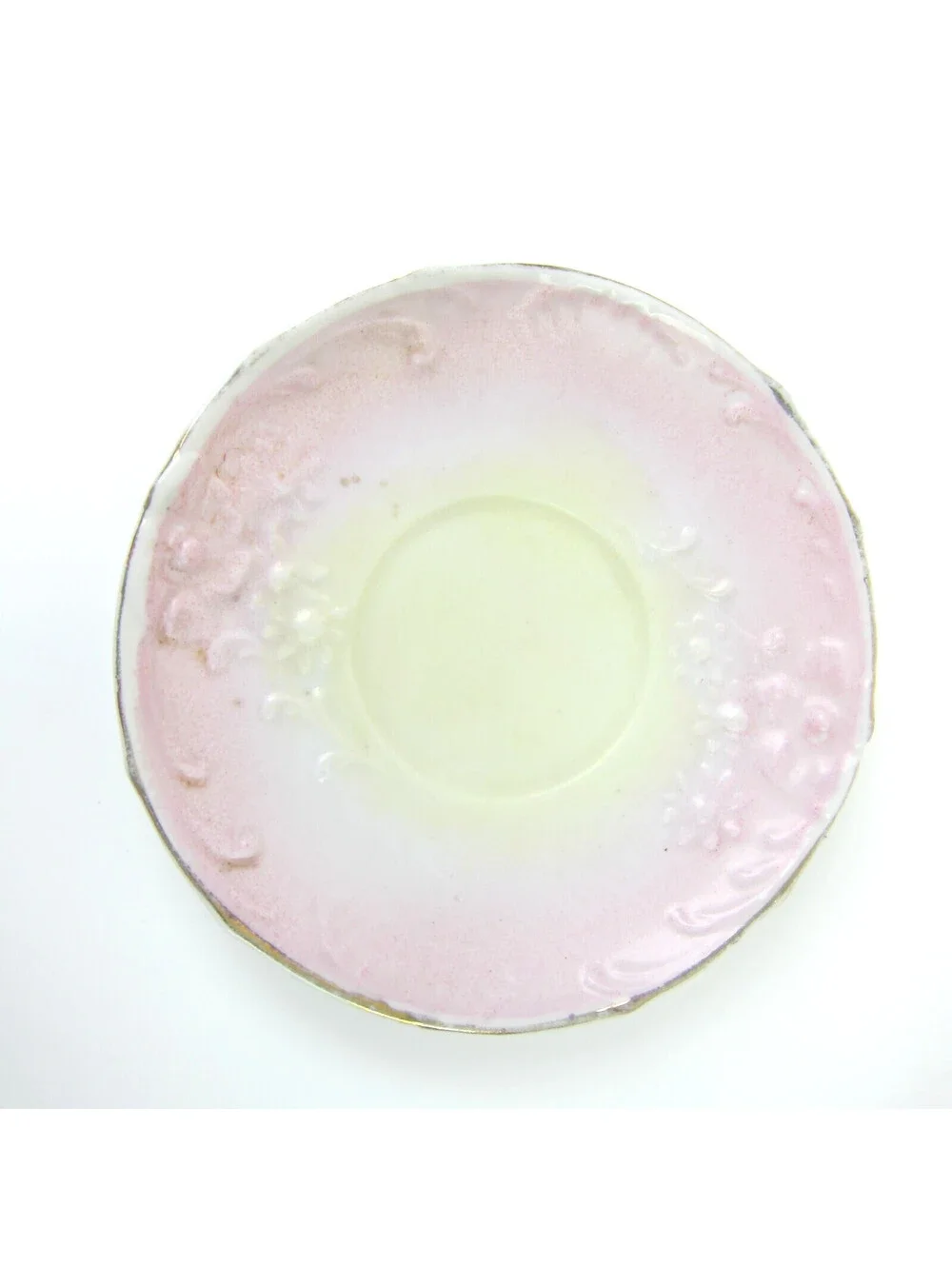 Antique Porcelain Footed Tea Cup & Saucer Set Pink Yellow Gold Floral Demitasse